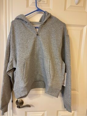 Athleta Forever Fleece full zip sweatshirt Gray Zip-Up Hoodie  sz XL